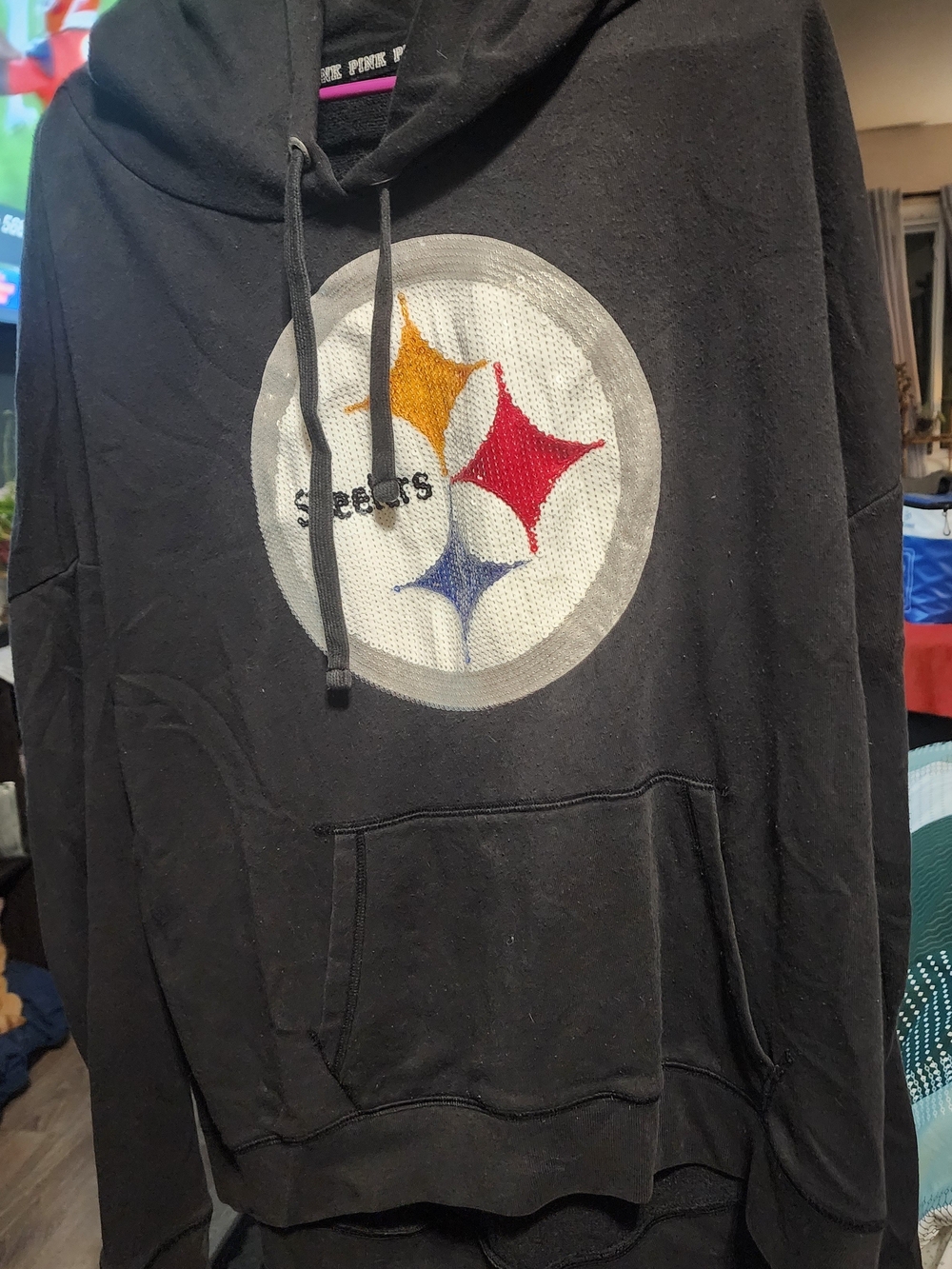 Victoria's Secret NFL Women Black Zip-Up Hoodie with  Steelers Logo Sz Lrg